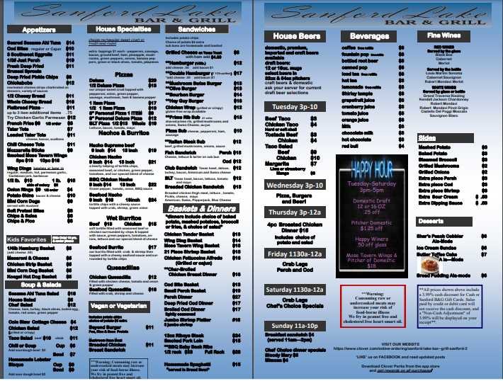 Sanford Lake Bar & Grill menu 2